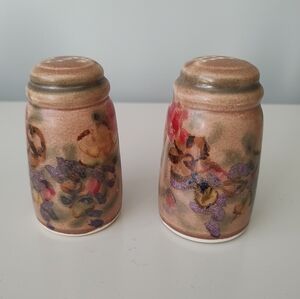 Clouds Folsom Pottery Wisteria Pattern Brown Floral Salt and Pepper Set 2011